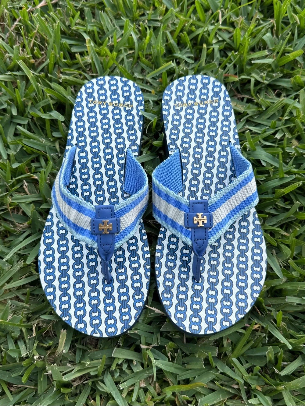 Tory Burch Blue Flip Flops - Picture 1 of 6